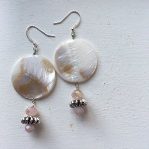Mother of Pearl Shell Long Earrings with Crystals